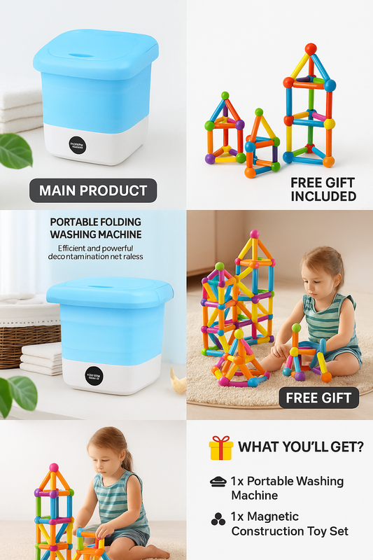 Portable Washing Machine + FREE Magnetic Toy Set – Limited Time Offer 🎁