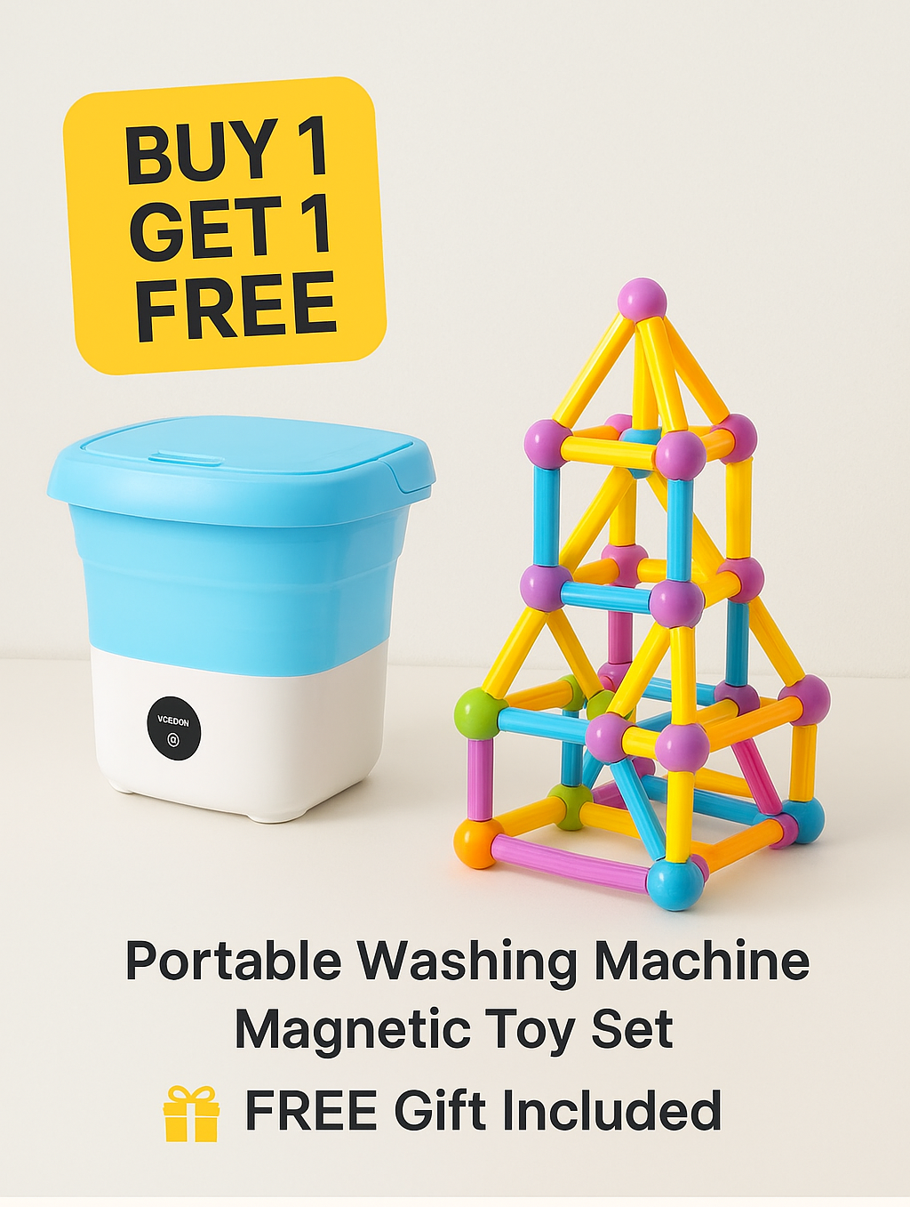 Portable Washing Machine + FREE Magnetic Toy Set – Limited Time Offer 🎁